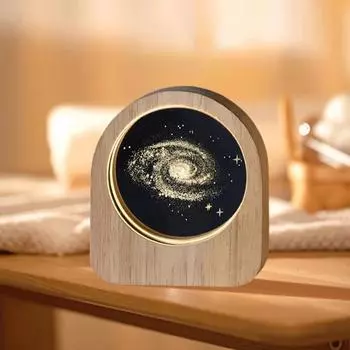 Ночной светильник в виде искусственного хрустального шара с деревянной рамой, работающий от USB, солнечная система, 3D светодиодная лампа в виде искусственного хрустального шара, украшение для дома и офиса A