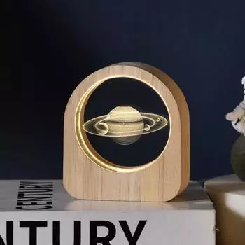 Ночной светильник в виде искусственного хрустального шара с деревянной рамой, работающий от USB, солнечная система, 3D искусственный кристалл A