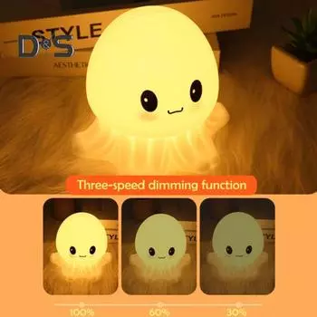 Ночной светильник в виде медузы, светодиодная прикроватная лампа с регулируемой яркостью, мягкое свечение, мягкий силиконовый светильник в виде медузы для украшения дома Warm light