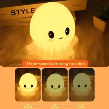 Ночной светильник в виде медузы, светодиодная прикроватная лампа с регулируемой яркостью, мягкое свечение, мягкий силиконовый светильник в виде медузы для украшения дома Warm light