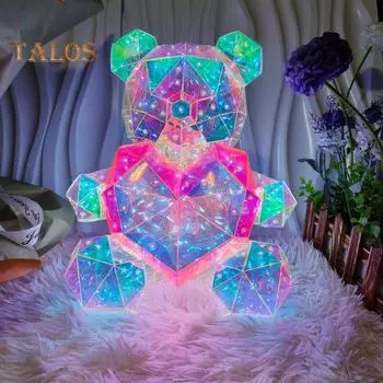 Ночной светильник в виде плюшевого мишки, призматический переливающийся светодиодный светильник в виде медведя, сборка своими руками, красочный светильник в виде кролика для подарка на День святого Валентина, декор для вечеринки в спальне B