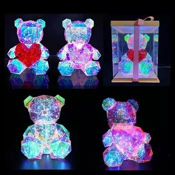 Ночной светильник в виде плюшевого мишки, призматический переливающийся светодиодный светильник в виде медведя, сборка своими руками, красочный светильник в виде кролика для подарка на День святого Валентина, декор для вечеринки в спальне B