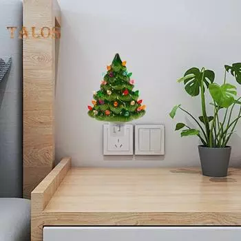 Ночной светильник в виде рождественской елки с поворотным соединителем и выключателем для домашнего офиса, спальни, настенный декоративный светильник из смолы для рождественской елки с цветными светодиодными лампами US Plug Christmas Tree