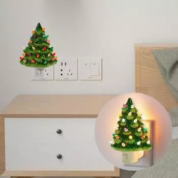 Ночной светильник в виде рождественской елки с поворотным соединителем и выключателем для домашнего офиса, спальни, настенный декоративный светильник из смолы для рождественской елки с цветными светодиодными лампами US Plug Christmas Tree