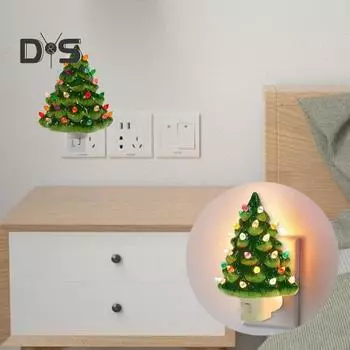 Ночной светильник в виде рождественской елки с поворотным соединителем и выключателем для домашнего офиса, спальни, настенный декоративный светильник из смолы для рождественской елки с цветными светодиодными лампами US Plug Christmas Tree