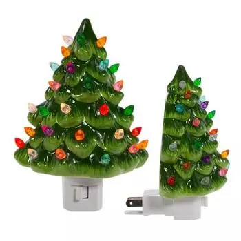 Ночной светильник в виде рождественской елки с поворотным соединителем и выключателем для домашнего офиса, спальни, настенный декоративный светильник из смолы для рождественской елки с цветными светодиодными лампами US Plug Christmas Tree
