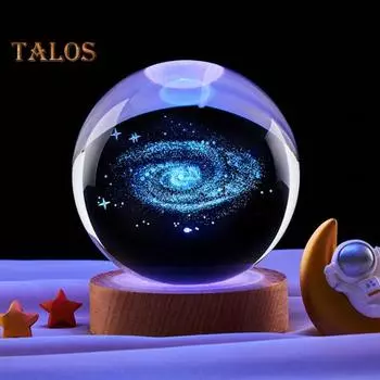 Ночной светильник в виде стеклянного шара с деревянной основой, 7 цветов, удобная в использовании 3D-светильник в виде солнечой системы, хрустальный шар, ночник, настольный декор G