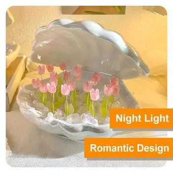 Ночной светильник в виде тюльпана, сделанный своими руками, домашний декор, атмосфера, свет, девушка, мама, девушка, подарок на день рождения, день святого валентина White Shell
