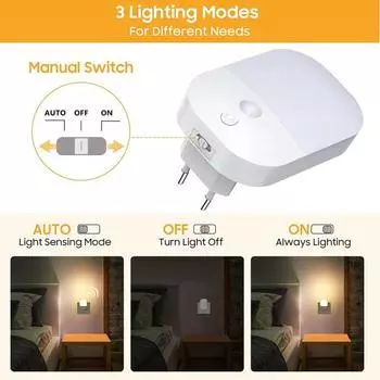 Ночной светильник Yousheng Plug-in с датчиком заката и рассвета, 5 уровней яркости, регулируемая яркость, светодиодный ночник для гостиной, спальни, ванной комнаты, коридора, лестницы белый