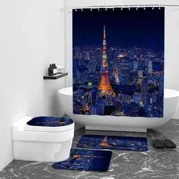Ночной вид цифровая печать занавеска для душа санитарная душевая комната купание водонепроницаемая ткань W90cm*L180cm