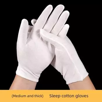 Ночные перчатки для сна, Ночной уход за руками, Уход за кожей, Увлажняющие, Heattech, Защита от царапин, Маска для рук, Перчатки из чистого хлопка Plaid sleep white gloves [thick] 4 pairs L