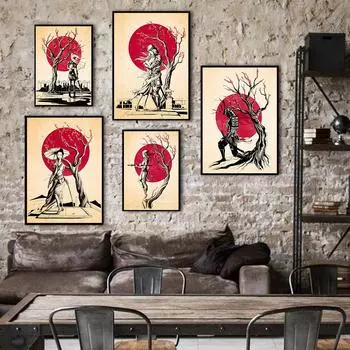 Noedic плакат и принт ниндзя любители гейш под вишневым деревом в сумерках холст живопись абстрактные настенные панно для домашнего декора 21cm30cm NoFrame