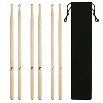 NOELAMOR Drumsticks 5A Drum Practice Set 3 Pair Set with Velvet Storage Bag (410x15.0мм)