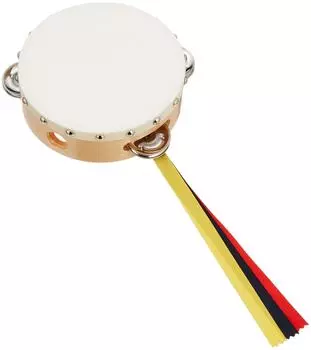 Nogami Woodwork Yamayo Tambourine 15cm Clear With Cowhide Tin 4 Holes 3 Colors Ribbon 0200001 (Wood Grain/White Frame) (Jingle)