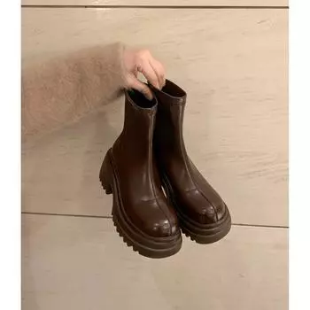 Ноги тонкие сапоги толстый каблук толстая подошва сзади молния штанина эластичные короткие сапоги женские Мартин тонкие сапоги 35 чёрный