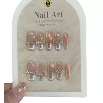 Ногти Милые Наклейки Бантик Кошачий Глаз Для Леди Средней Длины Улучшающие Белый L