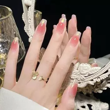 Ногти ручной работы Нежные и простые румяна в складках сияния Французские лучи заката Фототерапия ручной работы Ношение ногтей Готовые ногти XS