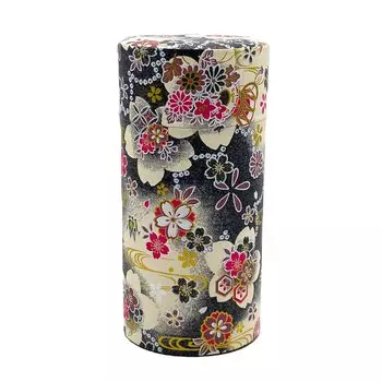Noguchi Kumataro Tea Garden Tea Tea Large Japanese Paper Inner Lid Flower Navy Made in Stylish Caddy, Can, Capacity, 200g, Paste, Included, Drum,