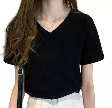 Noichi short [стиль 1/2] [стиль Nibun] Футболка, V-образный вырез, рукава, свободная, быстросохнущая, классная, для взрослых, большого размера, белая, черная, серая, женская (М, черный) чёрный