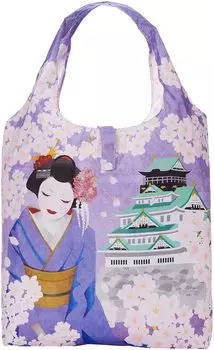 Nol Corporation Eco Bag Japanese Pattern Folding Storage Bag Included Maiko x Osaka Castle Height x Width x Depth cm Blue ECZ-7-01 50.0 39.0 9.0