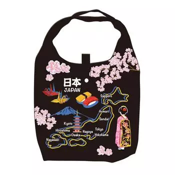 Nol Corporation Eco Bag Japanese Pattern Folding Storage Bag Included Japan Map Black ECZ-1-37