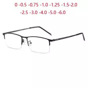Non-magnetic Titanium Frame Square Nearsighted Glasses For Men Semi-Rimless Shortsighted Prescription Eyewear 0 -0.5 -0.75 To -6 0