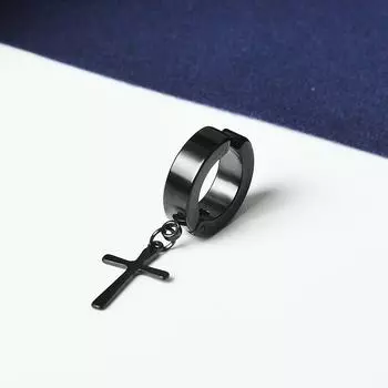 Non-Piercing Ear Clip Titanium Steel Ear Clip Male Ear Clip Female Pseudo Earrings Earrings Student Men Pseudo Stud Earrings Earrings One Ear clip cross black pair
