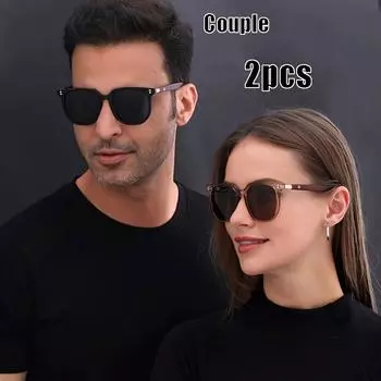 non-polarized 2pcs Retro Square Fashion Sunglasses for Women & Men - Fashionable Rivet Detail, Anti-Glare Lenses