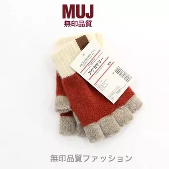 Non-Printed Muj Fleece Gloves Winter Fleece-lined Thick Warm Cold-Proof Student Writing Men and Women Knitted Half Finger Gloves Red All yards