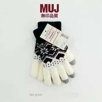 Non-Printed Muj Touch Screen Fleece Fleece-lined Thickened Gloves Winter Men s and Women s Knitted Warm Cycling Students Five-finger Gloves. Black One size