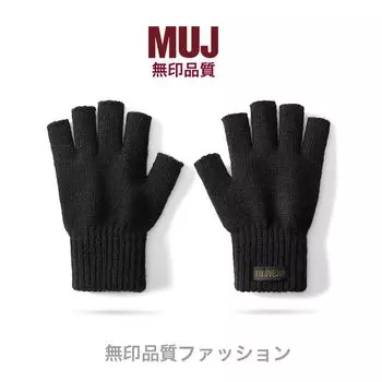 Non-Printed Muj Winter Knitting Half Finger Knitting Wool Gloves Men s Outdoor Plus Fluff Thickened Windproof Coldproof Warm Wool Gloves. Black