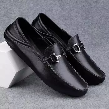 Non Slip and Waterproof Men s Leather Shoes Square Toe Flat Male Casual Shoe Cowhide Classic Original In Promotion Summer Sale 38