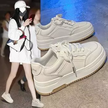 Non-slip board shoes women s 2024 summer new women s shoes thick-soled versatile and thin white shoes women s lace-up versatile shoes 34 белый