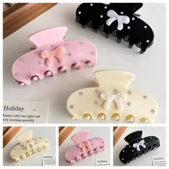 Non-slip Bow Hair Claw Vintage Acetic Acid Hair Clip Rhinestone Crab Clip Hair Styling Accessory белый