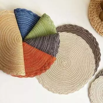 Non-Slip Braided Placemats Round Insulation Mat Tableware Pads Woven Placemats Dining Tables 18cm-blue