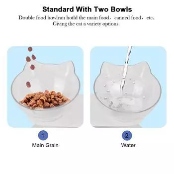 Non-slip Cat Bowl Dog Bowl Durable Double Bowls Pet Supplies Protection Cervical Pet Food Water Feeder With Raised Stand чёрный