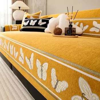 Non-slip Chenille Sofa Mat Butterfly Embroidery Sofa Cover for Living Room Luxury Corner Couch Cushion Seat Pad Protection Cover 70x70
