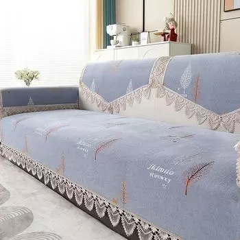 Non-Slip Cushion Sofa Cover Slipcover Cotton and Linen British Style Minimalist Fabric Sofa Cushion All Year Round Neutral Thickened Combination Lucky Grey (Chenille Non Slip) 90*70cm