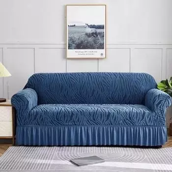 Non-slip Design Jacquard Sofa Cover Stretch Fabric Dustproof Sofa Cover Home Use Blue 2 seater