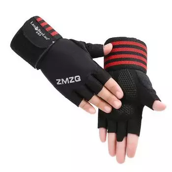 Non-Slip Fitness Gloves Men s and Women s Half Finger Equipment Training Horizontal Bar Dumbbell Anti-Cocoon Band Wristband Lengthened Thin Gloves Red M
