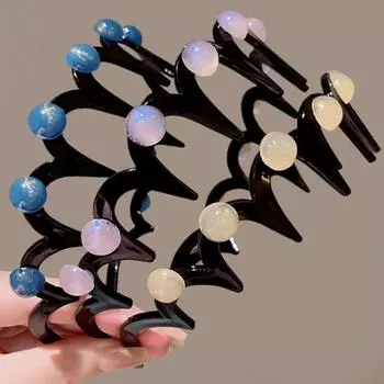 Non-Slip Fluffy Hair Headwear Toothed Pearl Wave Headband Fashion Hair Styling Accessory жёлтый