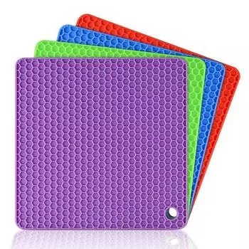 Non-slip Heat-Resistant Silicone Mats Bowl Pad Pot Holder Square Honeycomb Thicken Insulation Table Placemat Home Desktop Decor 18x18cm красный