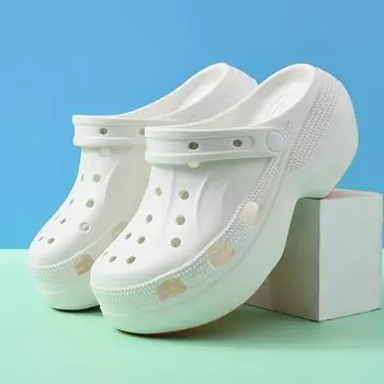 Non-slip hole shoes women s summer outer wear breathable bag head drag EVA heightening wear-resistant non-smelly feet beach thick-soled slippers 35-36 белый