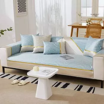 Non-slip Ice Silk Sofa Cover Summer Mat Sofa Cover Wave Pattern Ice Silk Sofa Cushion for All Seasons Universal 70X70