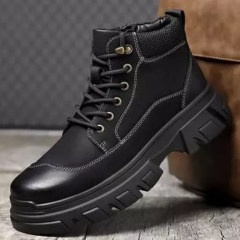 Non-slip Lace-up Men s Winter Plush Snow Boots Leather Outdoor Male Basic Boots Sneakers New Comfortable Leisure High Top Shoes 38