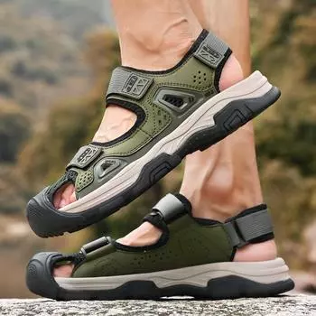 Non-slip Leather Sandals Male Shoes New Men s Summer New Sandals and Slippers Men s Leather Sandals Adult Travel Beach Shoes 38 чёрный