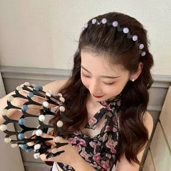 Non-Slip Pearl Wave Headband Bendable Fluffy Hair Headwear Exquisite Hair Styling Accessory жёлтый