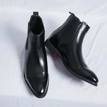 Non-Slip Personality Men Footwear Versatile Chelsea Boots Men Handmade High-top Shoes New Arrival British Style Male Ankle Boots 38 чёрный