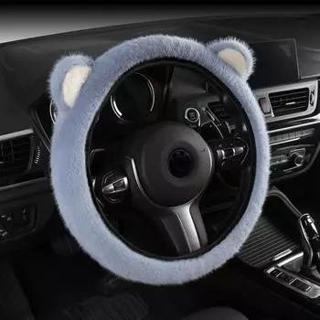 Non-slip Plush Steering Cover Warm Steering-Wheel Case Cute Cat Ears Steering Wheel Cover Winter