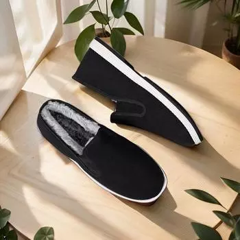 Non-slip soft sole old Beijing velvet thickened large cotton shoes versatile work shoes one pedal lazy shoes middle-aged dad shoes 37 чёрный